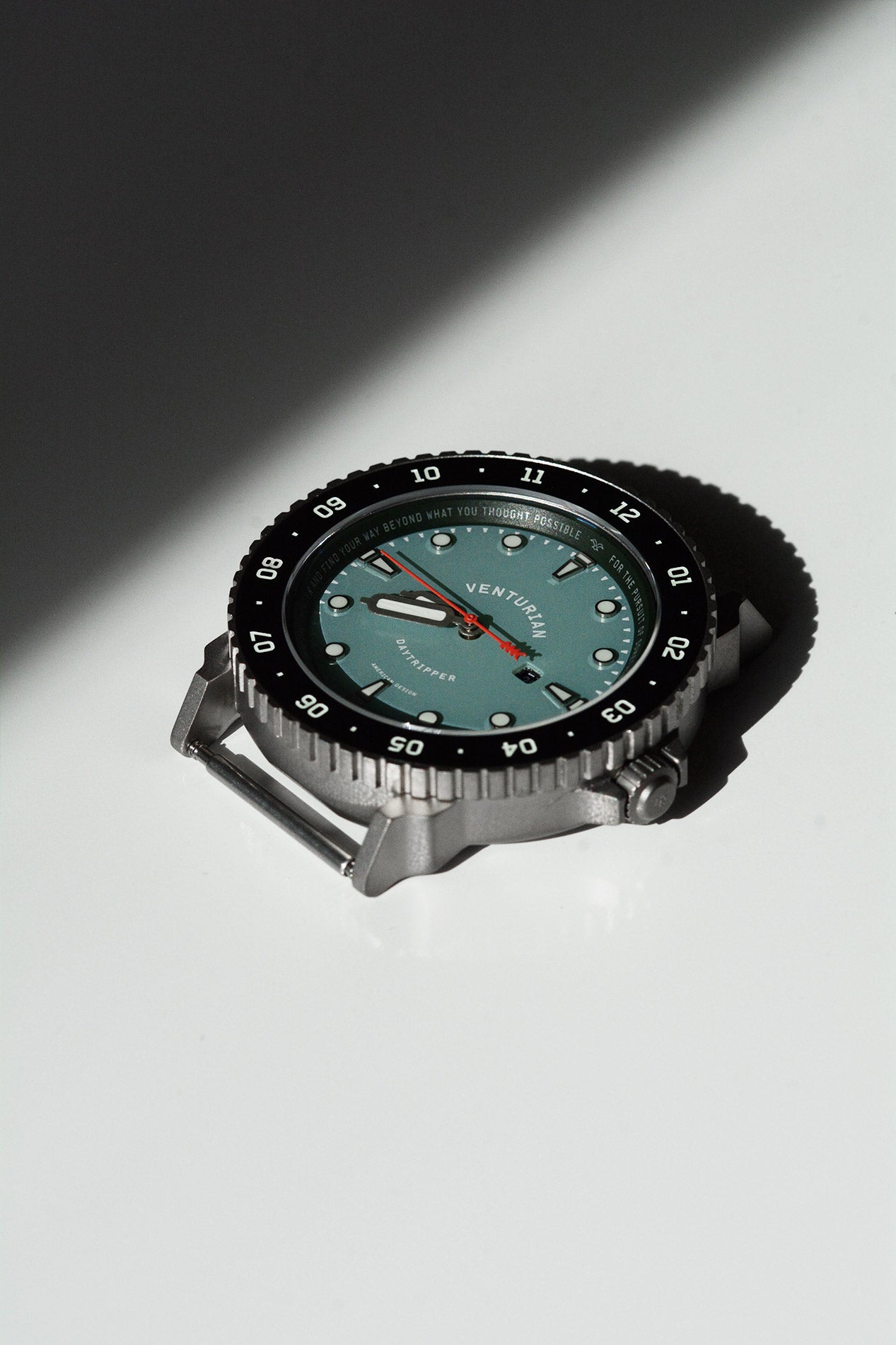 Venturian WatchWorks Daytripper mens watch — 38mm dual timer bezel — blue watch dial case.
