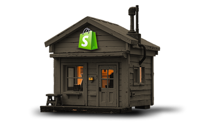 Model of a cabin with a green bag featuring a white 'S' on a white background