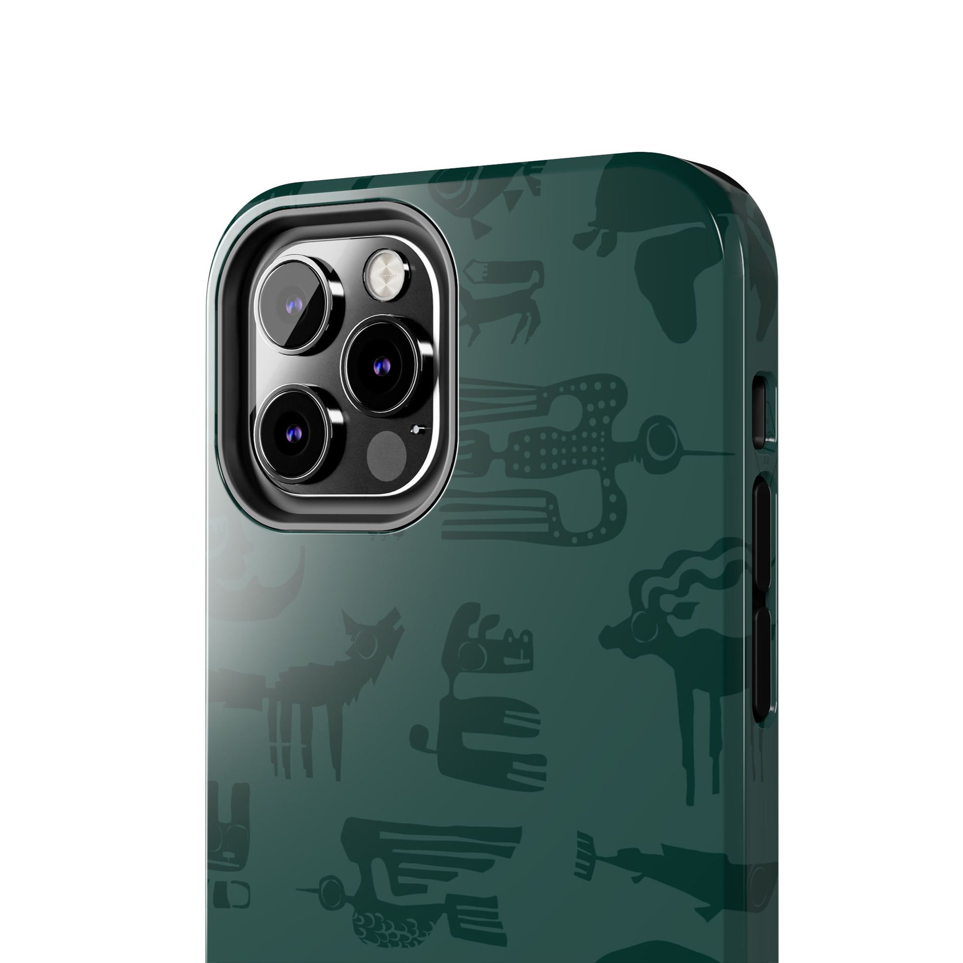 Green phone case with animal pattern on a white background