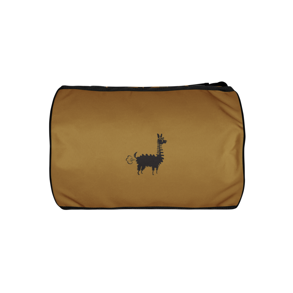 Brown pouch with a black zipper and a small logo on a white background