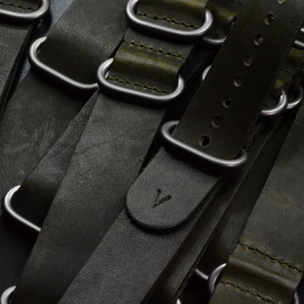Bracelet de montre en cuir Horween olive kaki — 20 mm