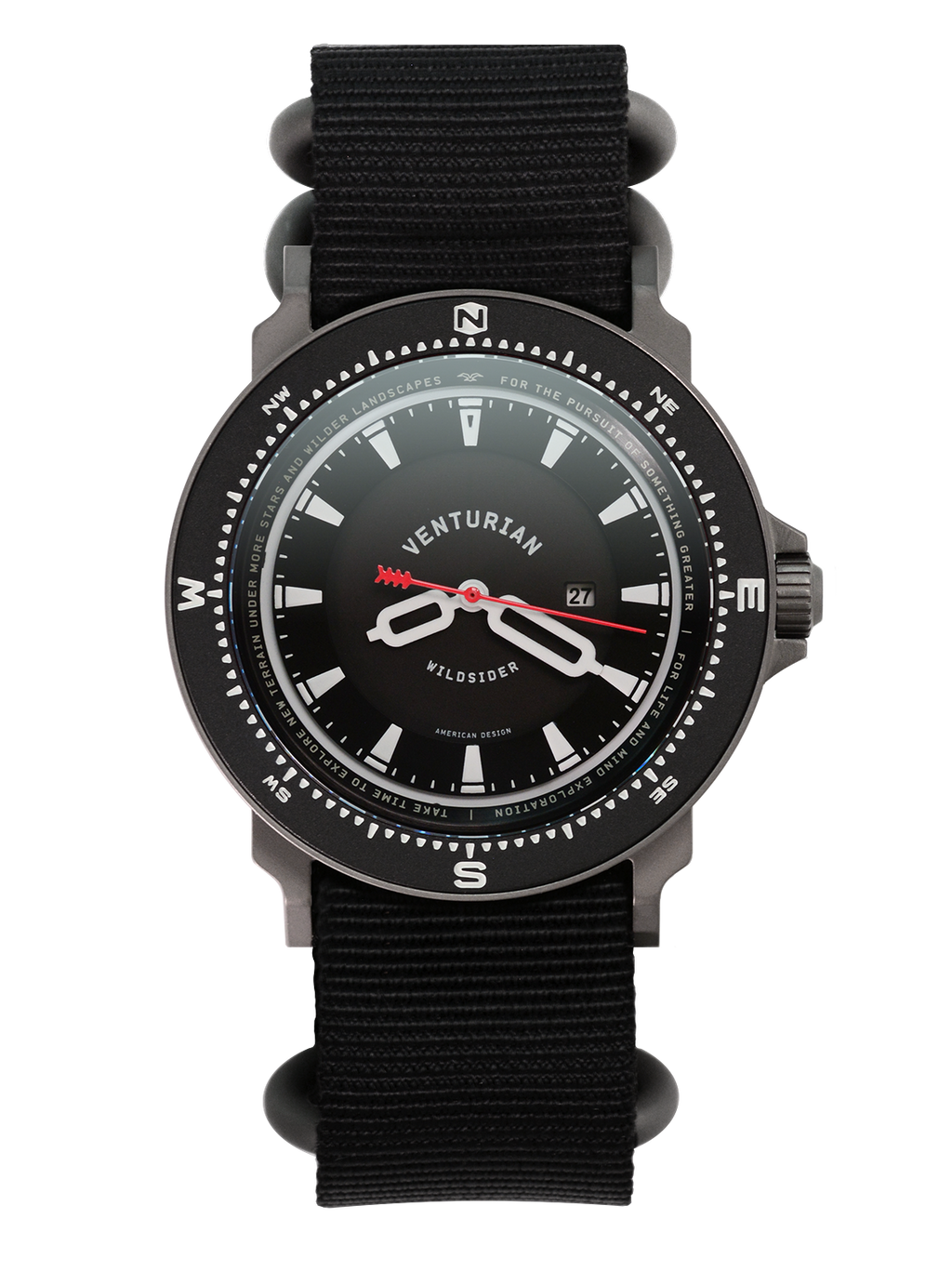 The Venturian Wildsider 38MM Solar Titanium compass tool watch in Black