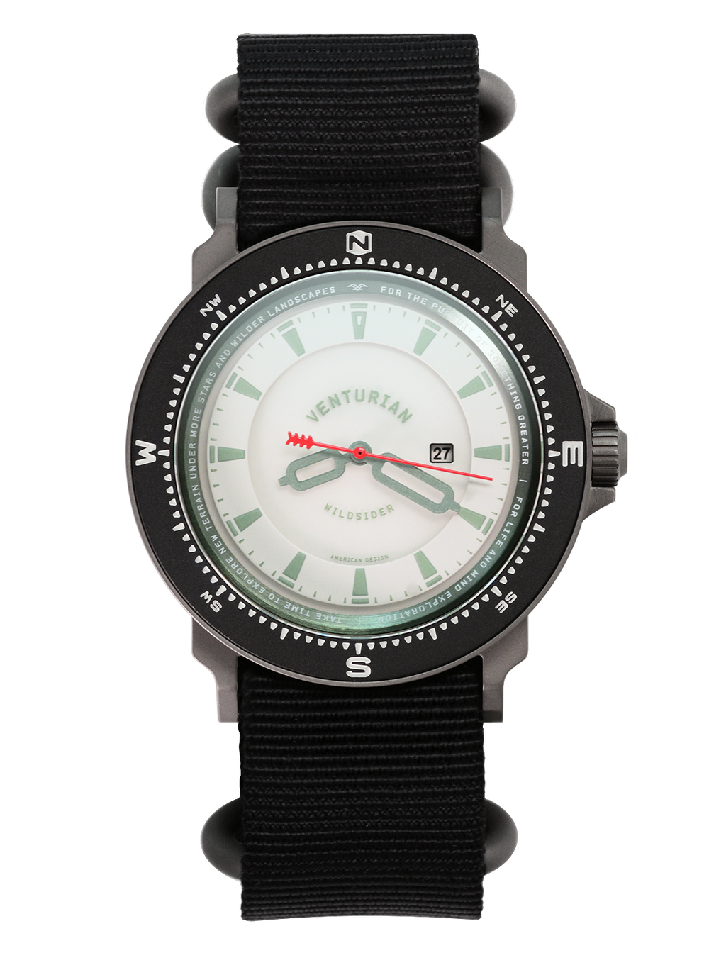 The Venturian Wildsider 38MM Solar Titanium compass tool watch in White