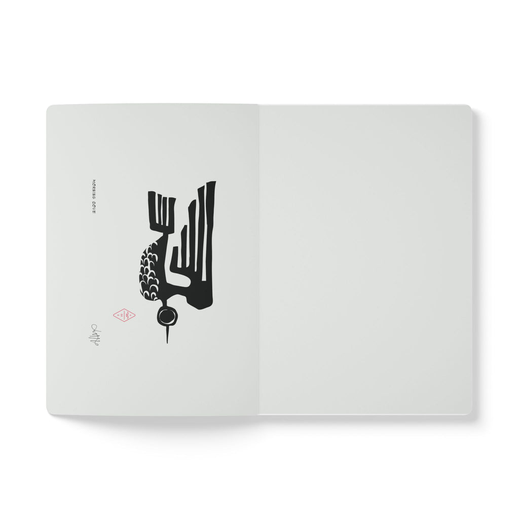 Outdoor journal notebook with black abstract design on a white background
