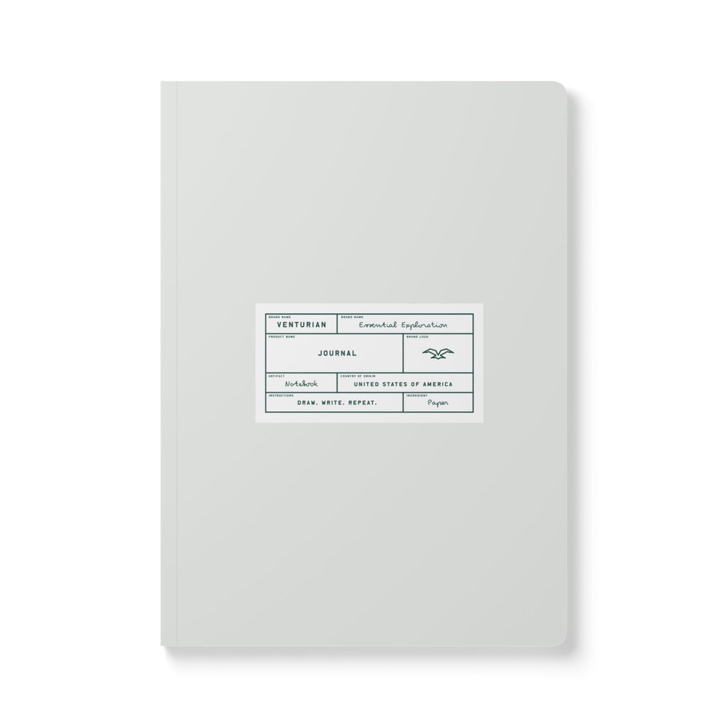 Outdoor journal notebook with black text on a white background