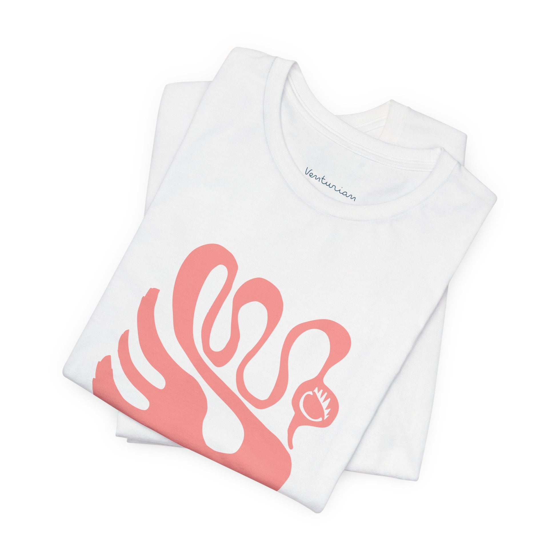 White tank top with pink flame design on a white background
