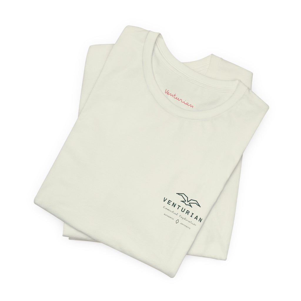 Folded citron t-shirts with Venturian branding on a white background