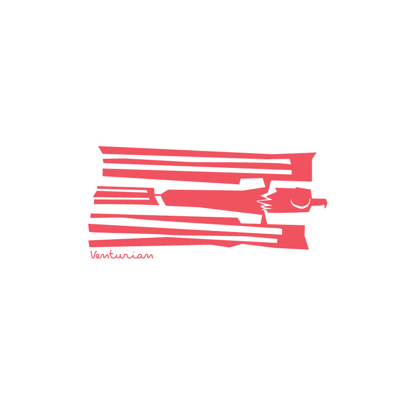 Red abstract design with 'Venturian' branding on a white background