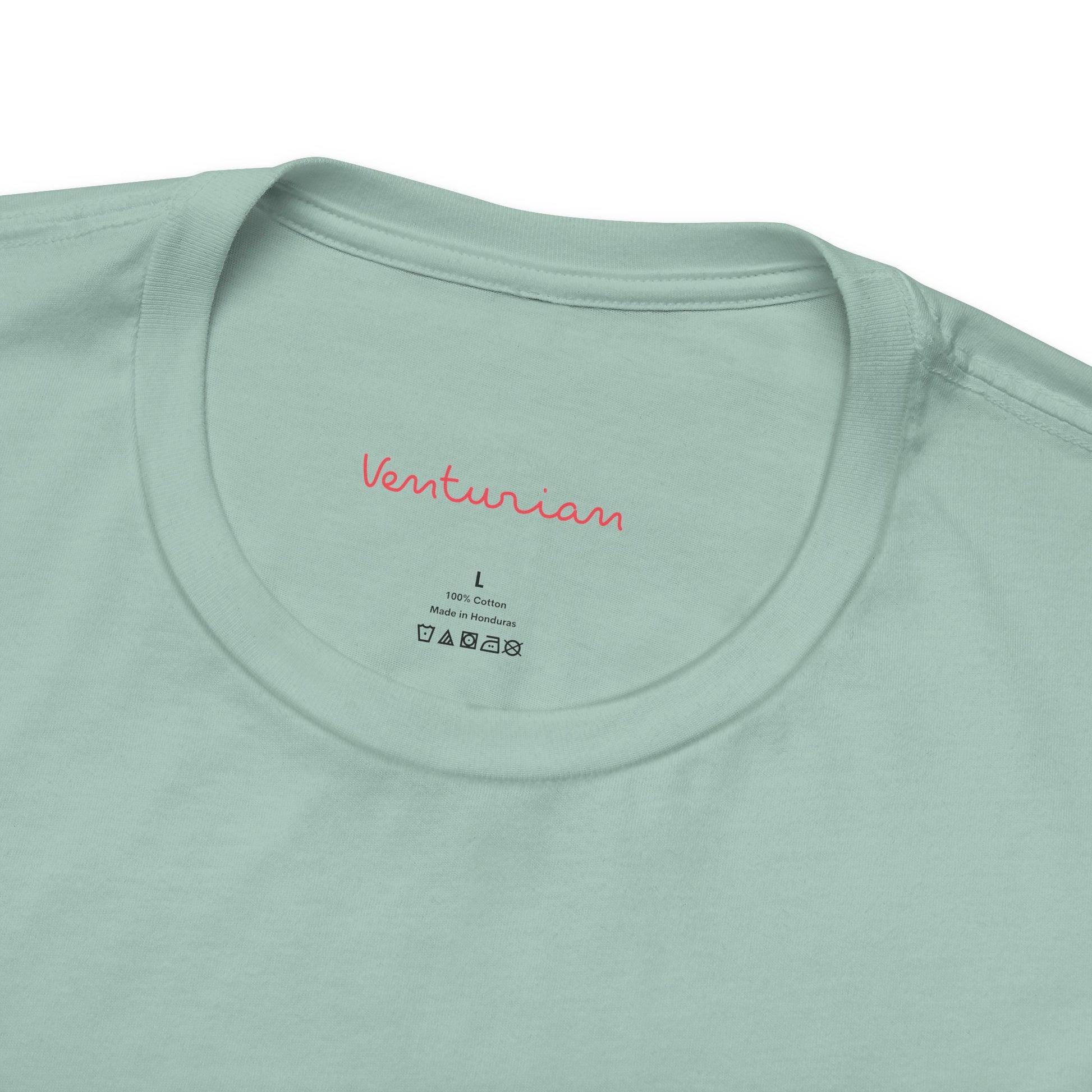 Light green t-shirt with 'Venturian' branding on a white background