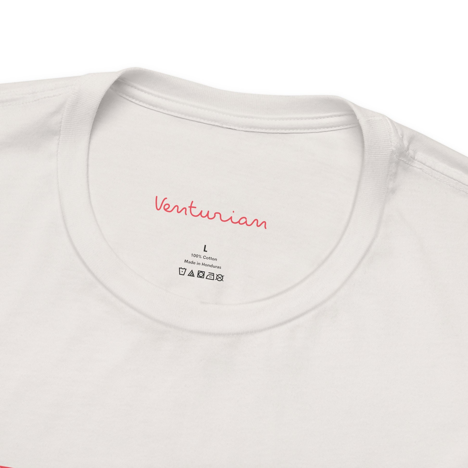 White t-shirt with 'Venturian' branding on a white background