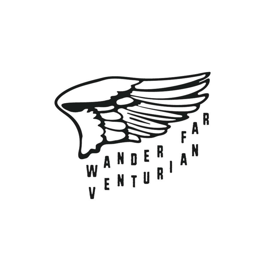 Black winged logo with text 'Wander Venturian' on a white background